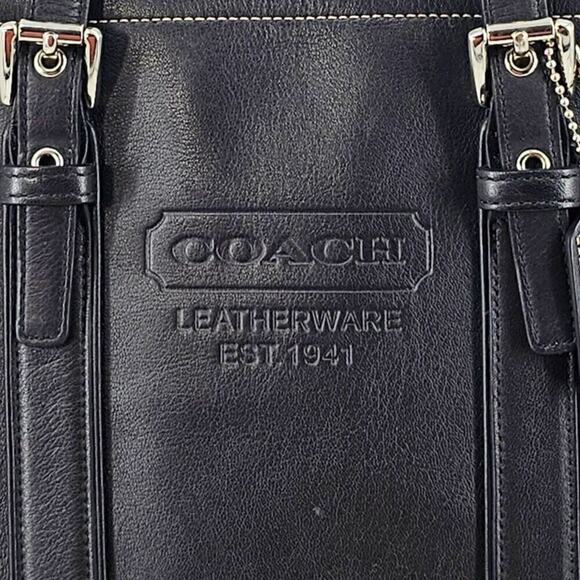 Coach Hamptons Tote 8E92 Black Smooth Leather Shoulder Bag Shopper Tote Bag - Picture 3 of 14